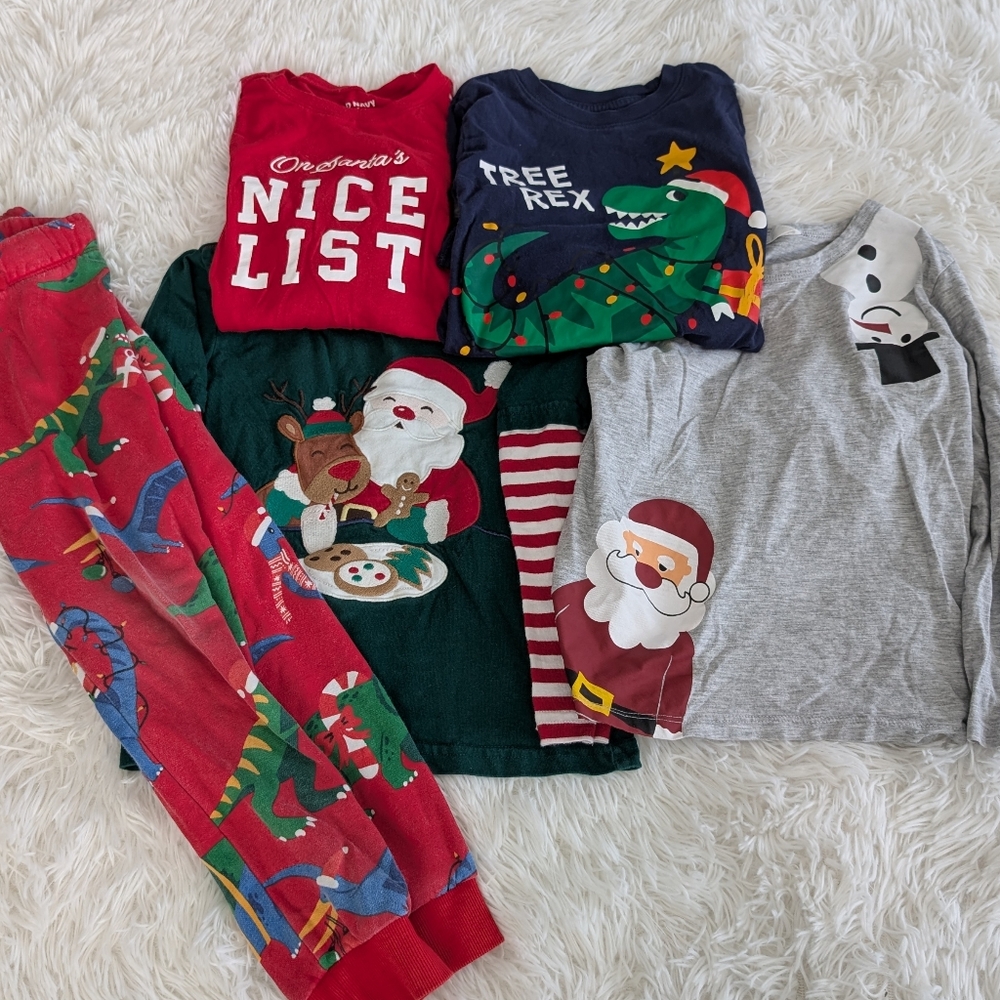 Boys Toddler 5 5/6 Christmas Bundle 4 Shirts 1 Pants H&M Gymboree Carters